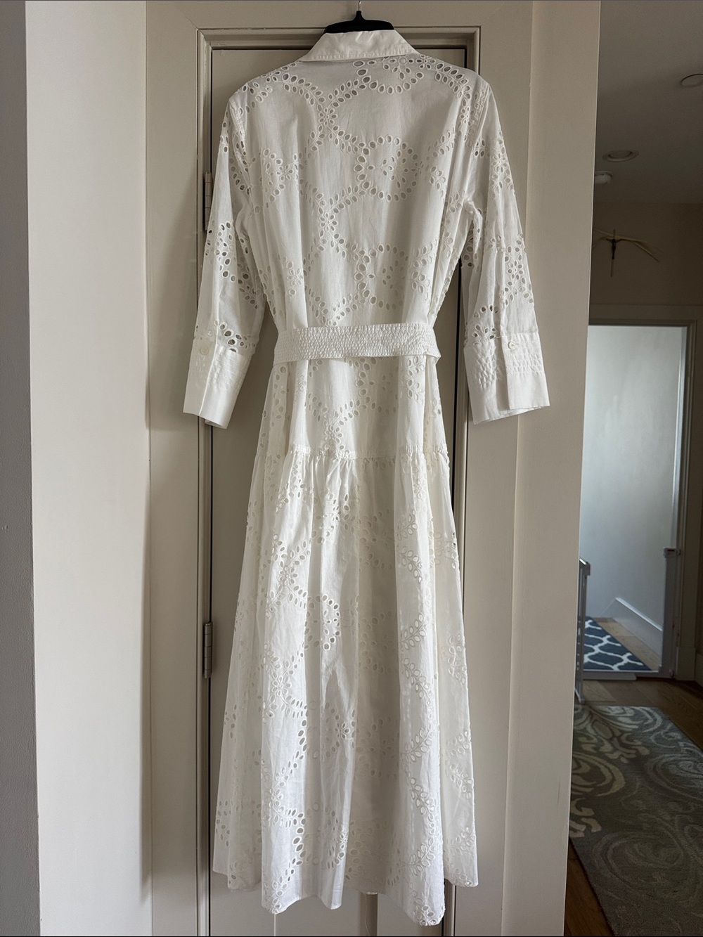 Zara White Eyelet Maxi Shirt Dress with Tie Waist - Picture 9 of 9